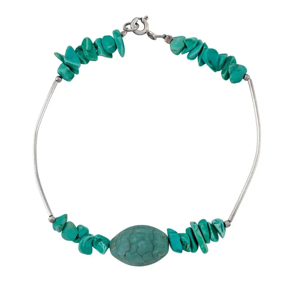 Vintage Sterling Silver 925 Turquoise Chip Bead Bracelet 7.5